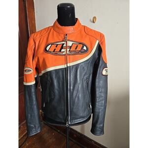 C17 Vintage Harley Davidson Leather Jacket Sz LG Zip Sleeve Stretch Waist